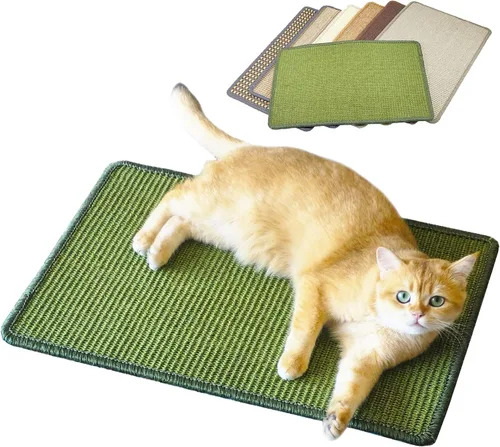 Miniatura 11 de Alfombrilla de rascar para gatos, 23.6 x 15.7 pulgadas, rascadores de sisal natural para gatos de interior con cintas de velcro, tapete para rascar