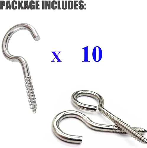 Miniatura 4 de Ganchos de tornillo de acero inoxidable, tornillos de gancho de ojo M5 de 2.5 pulgadas, ganchos de ojo de metal resistente para techo al aire libre