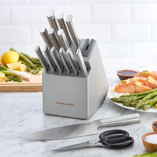 Miniatura 2 de KitchenAid Juego de Cuchillos Gourmet con Bloque y Afilador Integrado, 15 Piezas, Acero Inoxidable