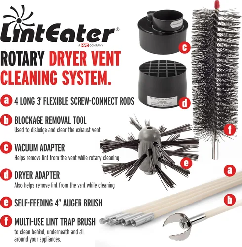 Miniatura 6 de Kit de limpieza para conductos de ventilación de secadora - Gardus RLE202 LintEater, kit limpiador rotatorio para ventilación de secadora, elimina