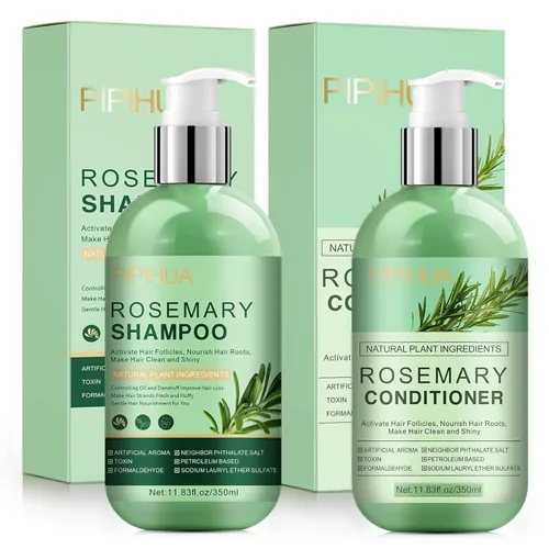 Set de champú y acondicionador para el crecimiento del cabello con romero: infundido con aceite de árbol de té, menta y biotina - Limpia y ayuda a
