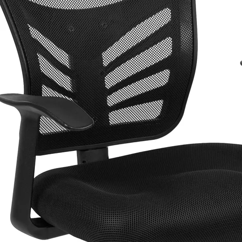 Miniatura 6 de Flash Furniture Silla de recepción lateral de malla negra con base de trineo cromada
