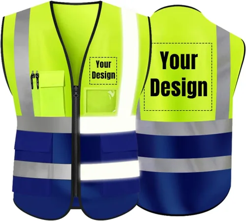 Miniatura 11 de Chaleco de seguridad de alta visibilidad con tiras reflectantes, personaliza tu logotipo Hi Vis, chaleco de trabajo al aire libre con 5 bolsillos