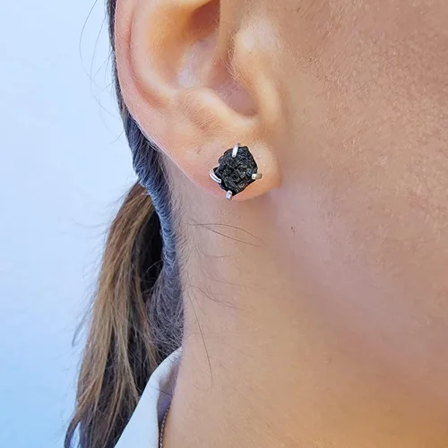 Miniatura 47 de Natural raw gemstone stud earrings with white gold over 925 sterling silver, 6 to 7mm rough genuine quality birthstone gift for her, Uniquelan