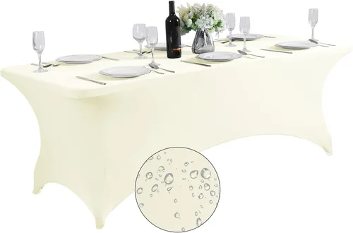 Miniatura 35 de SuperO - Paquete de 2 manteles de elastano impermeables para mesas de 6 pies, mantel elástico universal ajustable para fiestas, banquetes, bodas