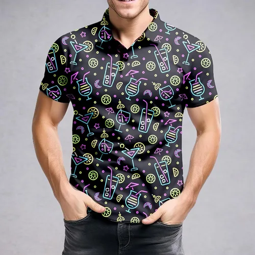 Miniatura 7 de Camisa de golf de los años 80 para hombre, ajuste seco, manga corta, estampada, divertidas, camisas de golf de los años 90 para hombre