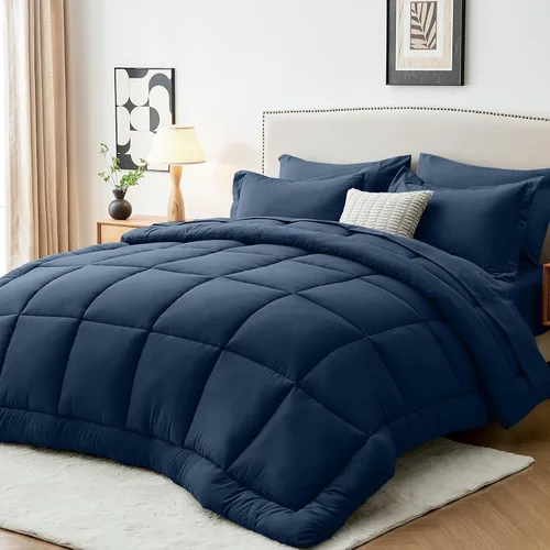 Miniatura 13 de Sasttie Juego de edredón tamaño individual, 5 piezas de cama reversible en una bolsa, juego completo de ropa de cama que incluye edredón, sábana