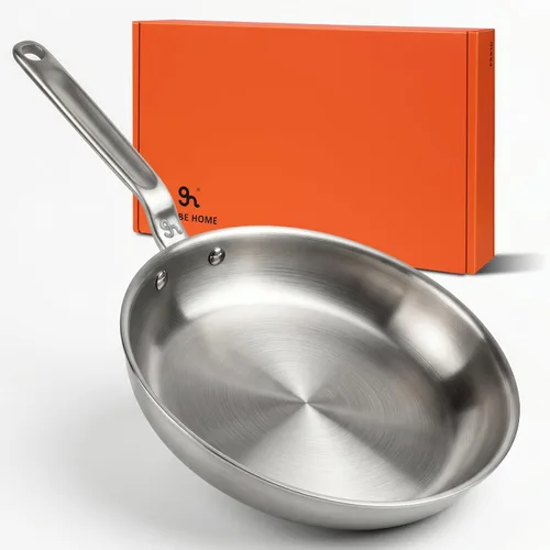 Sartén de acero inoxidable mini de 8 pulgadas, 5 capas con núcleo de aluminio, sartén para saltear con revestimiento de acero, calefacción uniforme