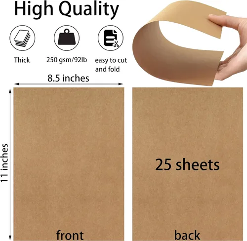 Miniatura 2 de 25 hojas de papel de cartulina marrón de 8.5 x 11 pulgadas, papel grueso de 92 libras para álbumes de recortes, invitaciones, impresión y tarjetas