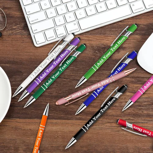 Miniatura 5 de Bolígrafos personalizados a granel grabados personalizados con punta de lápiz capacitivo, bolígrafos personalizados de tinta negra, regalos