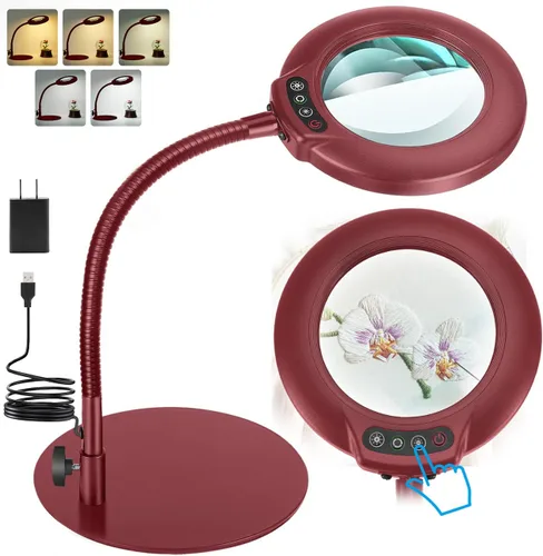 Miniatura 9 de IVMAIE - Lupa de 10 aumentos con luz, lente de vidrio real, 5 modos de color atenuables, lupa iluminada con cuello de ganso flexible con soporte