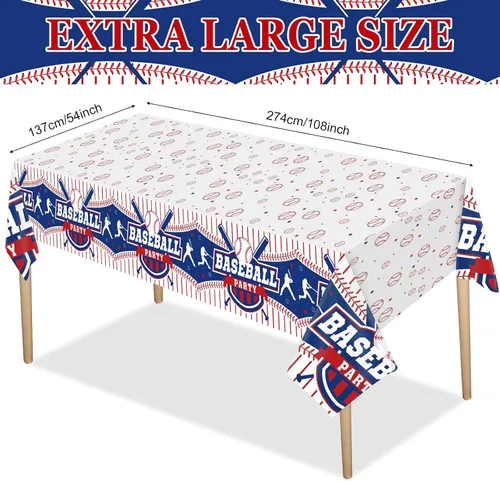 Miniatura 2 de Newwiee 3 manteles de béisbol de plástico para fiesta de béisbol, mantel deportivo para fiesta de cumpleaños, día del juego, decoración