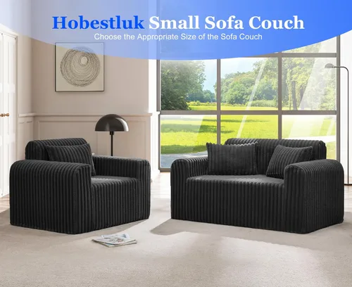 Miniatura 5 de Hobestluk Sofá Individual de Espuma Sillón Sofá para Espacios Pequeños Sofás Cómodos con Funda Extraíble Sofá Peludo con Almohadas para Sala de Negro