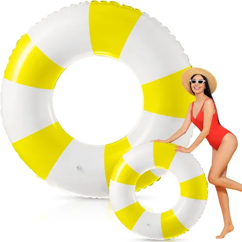 Foilswirl Flotadores inflables jumbo de 47.24 pulgadas para piscina, anillos de piscina a rayas azules y blancas, tubo inflable para mujeres