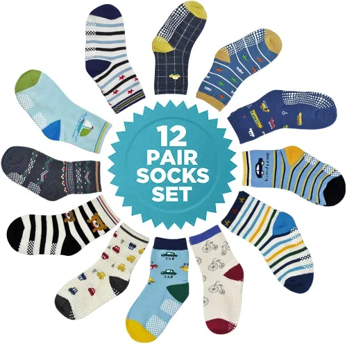 Miniatura 6 de Calcetines antideslizantes para niños pequeños con agarre 12 pares de calcetines antideslizantes para niños y niñas para niños de 1 a 7 años