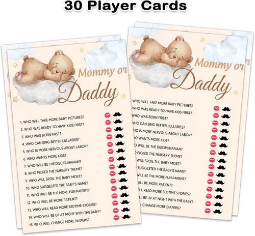 Miniatura 2 de Juegos de baby shower, juego de mamá o papá, tarjetas de fiesta temática de oso pequeño para niños o niñas neutros de género, suministros de fiesta