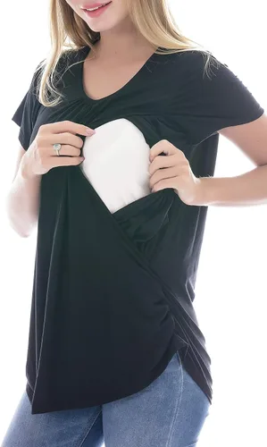Miniatura 2 de Smallshow - Camisa de lactancia para maternidad, manga corta, modal, para mujer