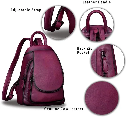 Miniatura 6 de Mochila de cuero para mujer, estilo vintage, hecha a mano, informal, pequeña mochila