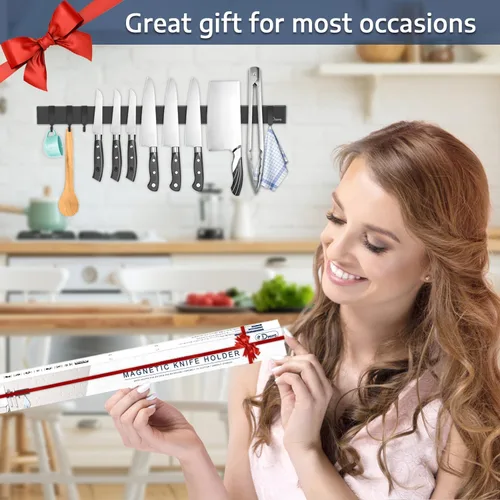 Miniatura 6 de Dmore soporte magnético para cuchillos de pared—con 4 ganchos, Sin Perforación, tira magnética negra de 23 pulgadas para cuchillos, potente estante