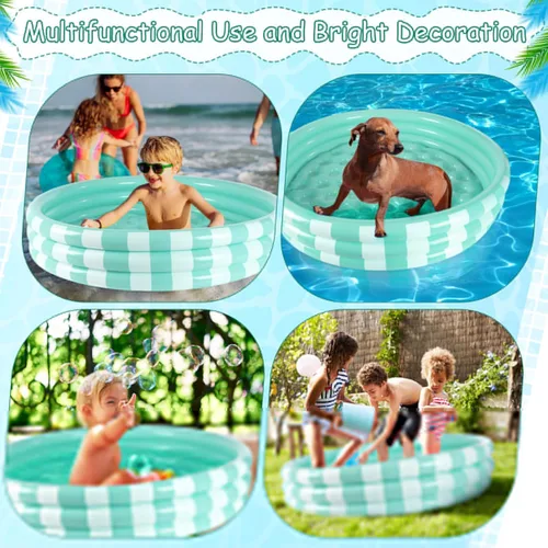 Miniatura 4 de VioraWhite Paquete de 4 piscinas inflables para niños pequeños de 48 x 10 pulgadas, color turquesa, piscina pequeña de 3 anillos redondos
