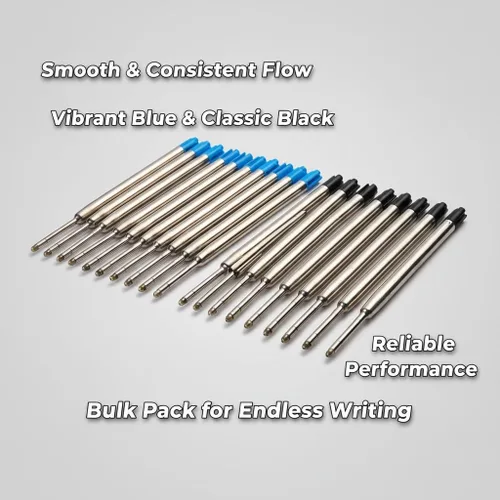Miniatura 8 de Paquete de 20 repuestos de bolígrafo compatibles con TikiPen Black and Blue Parker. Tinta alemana de escritura suave y punta media de 0.039 in