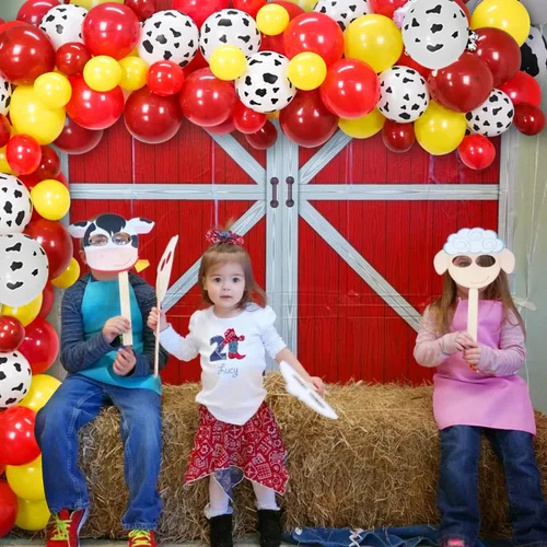Miniatura 6 de Kit de arco de guirnalda de globos para decoración de fiesta de vaca, suministros de fiesta de cumpleaños de animales de granja de vacas para niños
