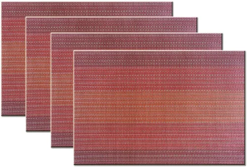 Miniatura 24 de Juego de 6 manteles individuales de plástico lavables para mesa de cocina, resistentes al calor, de vinilo tejido, para exteriores, 12 x 18 Dorado