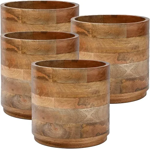 Miniatura 10 de Serene Spaces Living Macetero grande de madera de mango marrón, maceta de madera natural para flores y plantas sintéticas, plantas