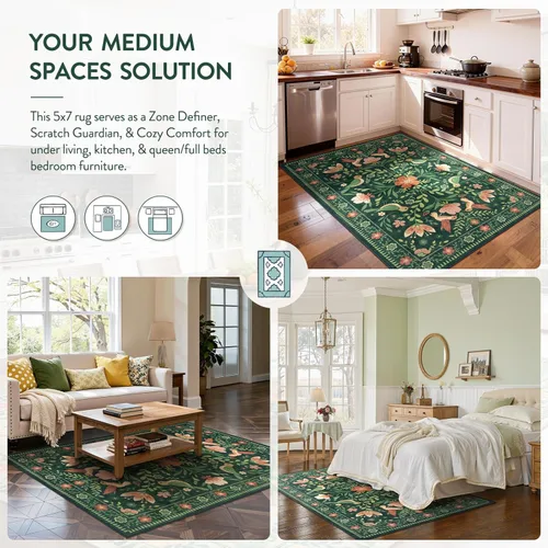 Miniatura 6 de Moynesa Alfombra para sala de estar, de 5 x 7 pies, lavable, moderna, color verde cabaña, para dormitorio, comedor, alfombra estética de granja