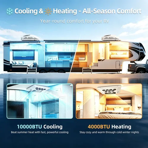 Miniatura 3 de Treeligo Aire acondicionado de 12 V/24 V en la azotea, unidad de aire acondicionado de techo, sin conductos, refrigeración y calefacción 2 en 1