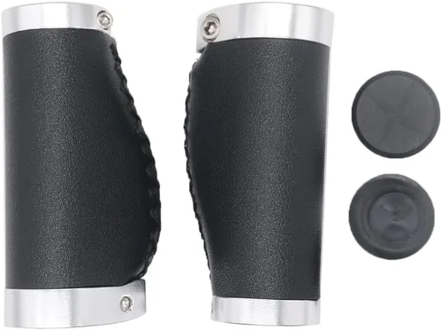 Miniatura 2 de Agarres de mango corto para bicicleta, antideslizantes, de cuero de microfibra de PVC, ergonómico, cosido a mano, estilo casual, retro, doble