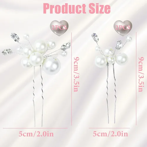 Miniatura 2 de REDANHA 4 horquillas de pelo de perlas para mujeres y niñas para peinados de boda, incluyendo 2 estilos más grandes y 2 estilos más pequeños