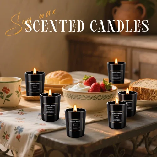 Miniatura 5 de Paquete de 12 velas perfumadas negras de regalo, velas de aromaterapia de cera de soja natural para el hogar, 12 fragancias, perfectas para aliviar