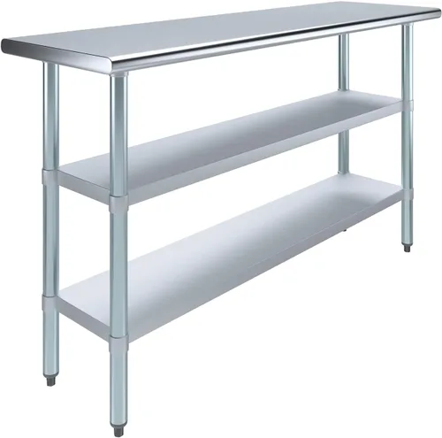 Miniatura 29 de Mesa de trabajo de acero inoxidable con 2 estantes Mesa de utilidad de metal Mesa de utilidad NSF para uso comercial y residencial