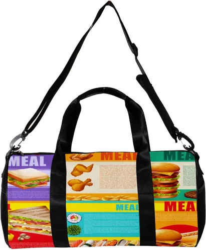 Miniatura 2 de Infographic Healthy Food and Fastfood Newspaper Sports Duffel Bag Travel Tote Carry on Weekender Gym Overnight Bag for Men & Women
