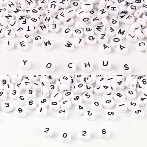 Miniatura 29 de 1000 cuentas redondas blancas de números acrílicos de 0.16 x 0.27 pulgadas, figura colorida de 0-9 pulgadas, cuentas para hacer joyas y pulseras