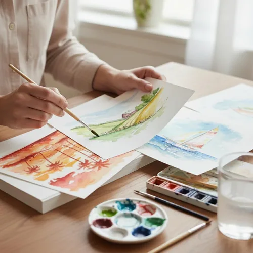 Miniatura 4 de 200 hojas (8 x 8 pulgadas), papel de acuarela de alta calidad, 220 GSM, hojas blancas sueltas, ideal para colorear al agua, bocetos, dibujar