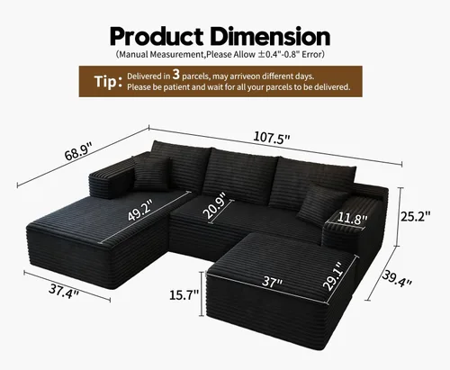 Miniatura 2 de Sofá seccional modular Cloud de 107.5 pulgadas con 1 otomana, sofás tapizados modernos minimalistas, cómodo sofá en forma de U para sala de estar