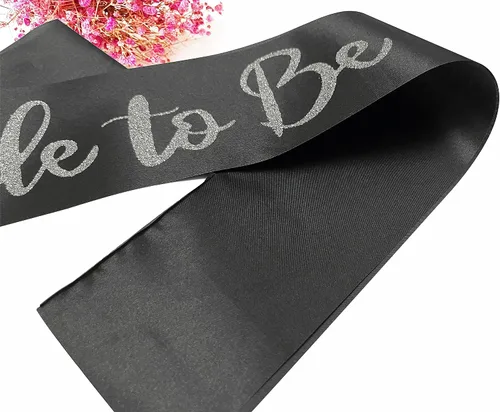 Miniatura 5 de Bride to Be - Banda de satén negro con letras plateadas con purpurina plateada, banda para despedida de soltera, boda, fiesta, recuerdos