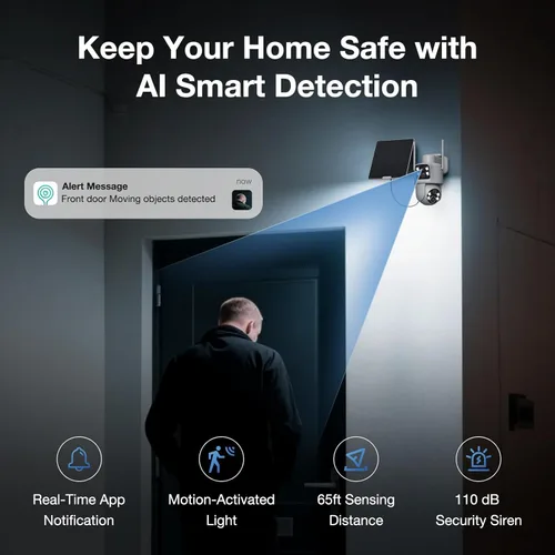 Miniatura 7 de TKENPRO Paquete de 2 cámaras de seguridad solares de doble lente inalámbricas para exteriores, video Full HD 2K, visión de 360° Pan/Tilt Cámara