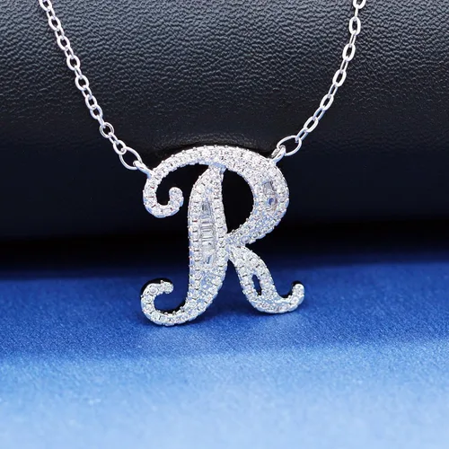 Miniatura 3 de Uloveido - Collar con colgante de letra A-Z, chapado en oro blanco, para mujeres, niñas, niños, mamá amiga con circonita cúbica y cristales CZ NL025
