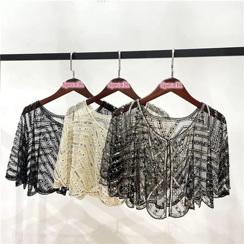 Miniatura 3 de Specell 1920s Handmade Sequin Beaded Evening Shawl Bridal Wrap Shawls and Wraps for Evening Dresses Wedding Shawl 10