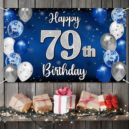 Miniatura 273 de Decoración de feliz cumpleaños 35, globo azul y plateado de 35 años, cartel grande de telón de fondo de cumpleaños, suministros para fiesta de 35th
