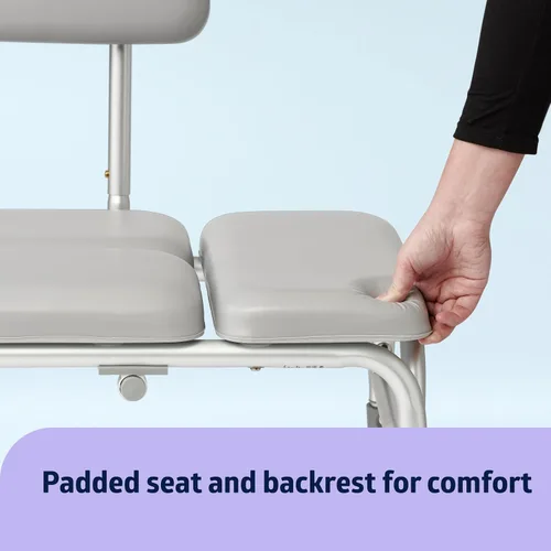 Miniatura 6 de Medline Banco de transferencia acolchado para bañera y ducha, altura ajustable, patas antideslizantes, resistente al óxido, brazo lateral y respaldo