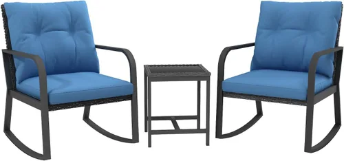 Miniatura 8 de Juego de muebles de patio bistró de 3 piezas, mesa de patio y juego de sillas de columpio de ratán para exteriores de 2 piezas, juego de Azul
