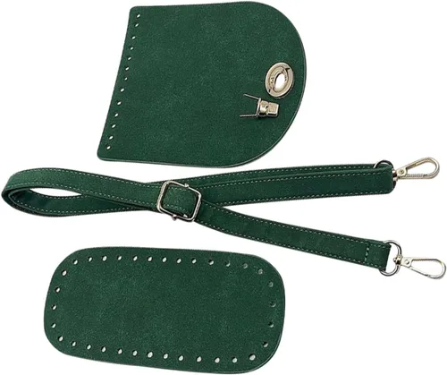 Miniatura 10 de Juego de 3 piezas para hacer bolsas de bricolaje, parte inferior de bolsa, correa de bolsa y cubierta de solapa para bolsa, de piel sintética Caqui