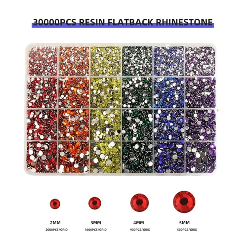 Miniatura 2 de Juego de 30000 diamantes de imitación de resina de colores mixtos, diamantes de imitación no termoadhesivos para manualidades, diseño de bricolaje