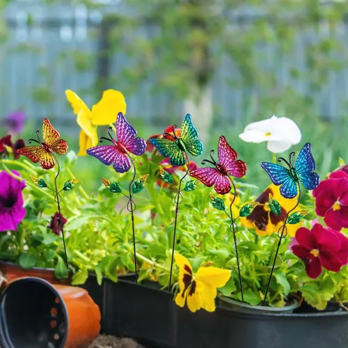 Miniatura 2 de Paquete de 5 Estacas Decorativas de Jardín con Mariposas, Decoración al Aire Libre de Metal para Patio y Jardín