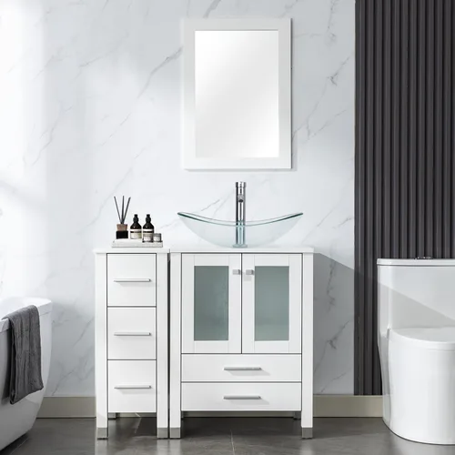 Miniatura 26 de LUCKWIND 36" Bathroom Vanity Combo with Sink, 24"+12.6" Width, Painted Bathroom Storage Cabinet with 5 Drawers, Including Tempered Glass Round