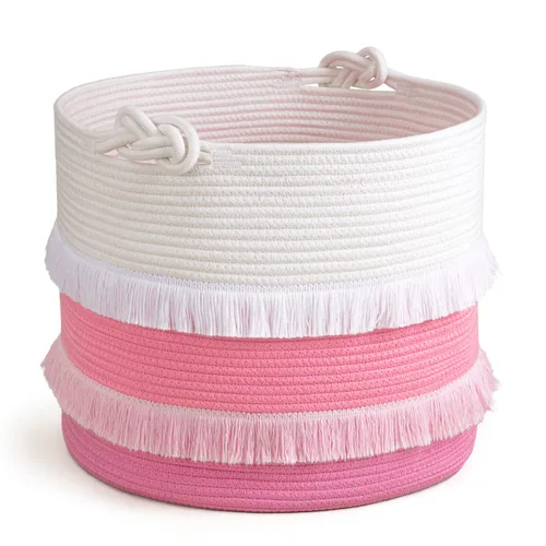 Miniatura 12 de CherryNow Cesta grande de mimbre para lavandería, entrada, dormitorio, cestas decorativas de yute para ropa, juguetes, cesta de toalla para baño, 22
